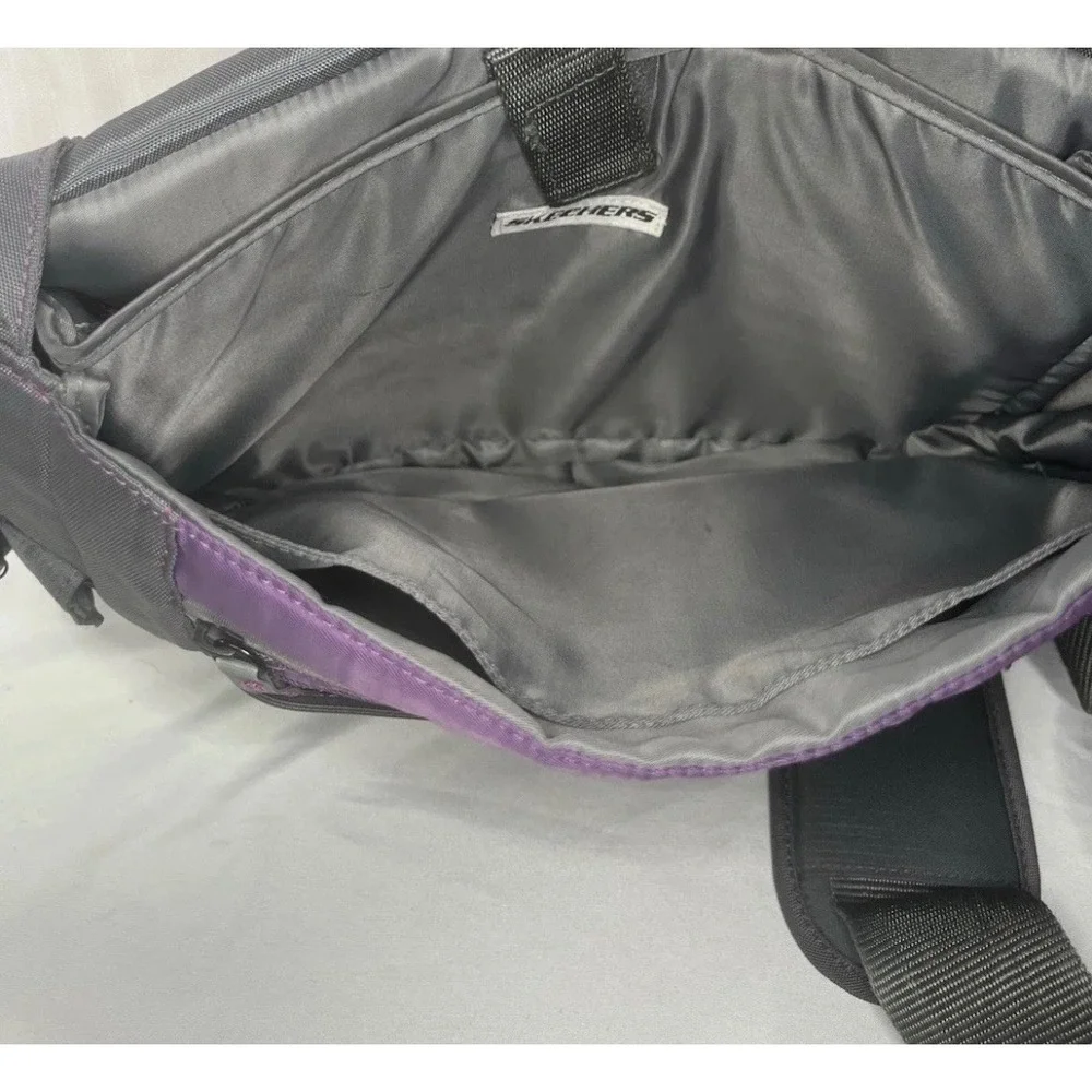 Skechers Messenger Bag Grey Purple Nylon Laptop Crossbody School Travel Bag
